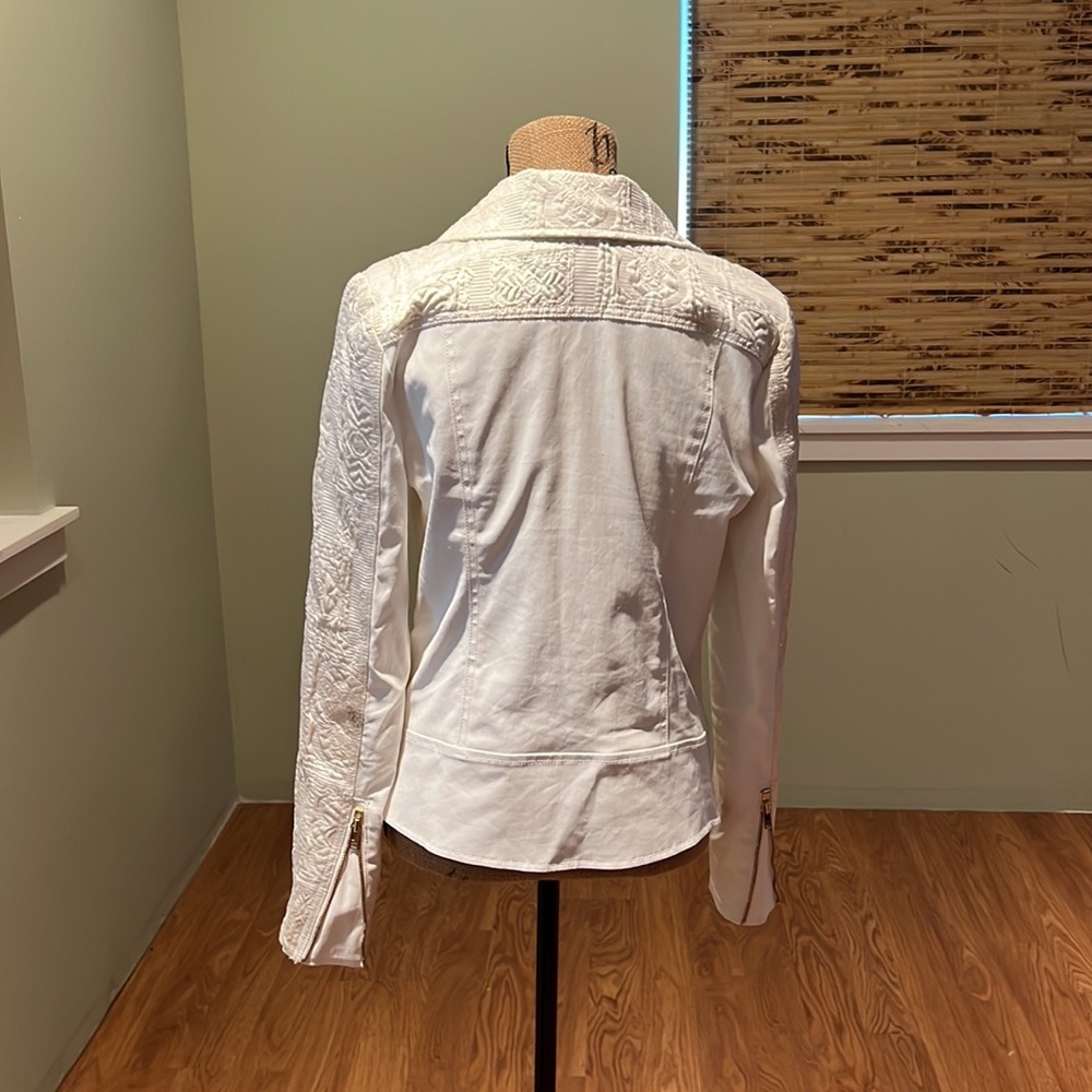 Seven For All Mankind White Cotton Jacket With Brocade Trim Double Breasted L - Picture 3 of 9